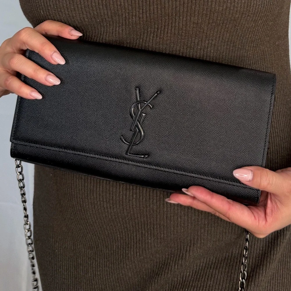 Yves Saint Laurent Black Leather Wallet-on-Chain - Picture 1 of 15
